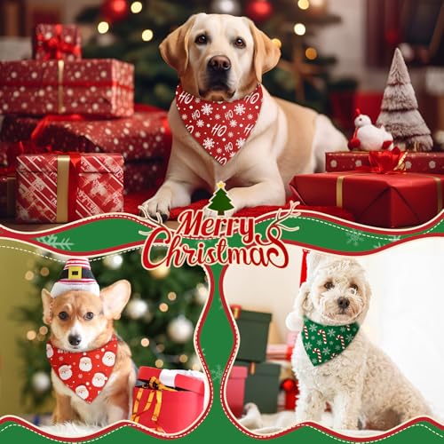 50 Pcs Christmas Bandanas for Dogs Xmas Bandanas Bulk with Santa Snowflake Candy Cane Soft Bibs Adjustable Triangle Doggie Scarf for Small Medium Large Pet (Christmas / 31.5 x 21.7 x21.7 Inch)