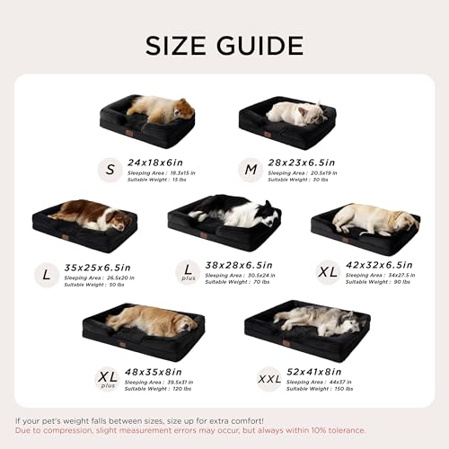 Orthopedic XLPlus Dog Bed Extra Large Washable Original Design (Black / 48"l X 35"w X 8"th)