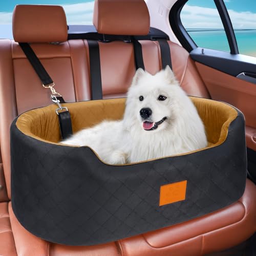 Dog Car Seat for Medium & Large Dogs up to 55 lbs (Black/Brown)
