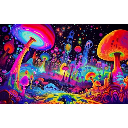 Fantasy Mushrooms Aquarium Background Abstract Mysterious Mushroom Landscape Terrarium Background Amazing Rainbow Mushrooms Theme Fish Tank Backdrop Poster Wallpaper Decorations Vinyl 48x24in (48(W)x24(H)in / Blue Orange)
