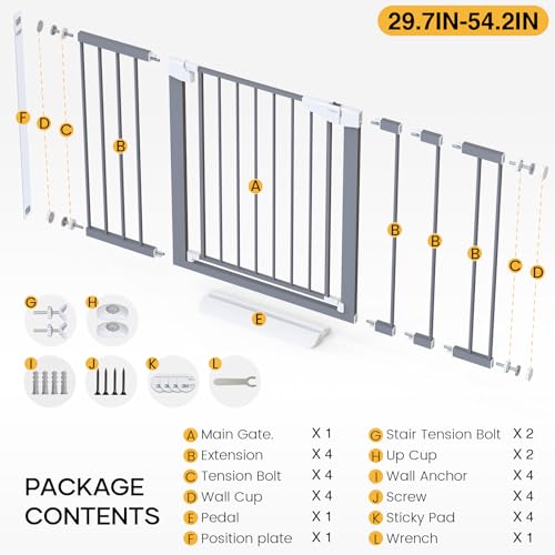 29.7 54.2" Wide Baby Gate (Gray / 29.7"-54.2" W x 30.5" H)