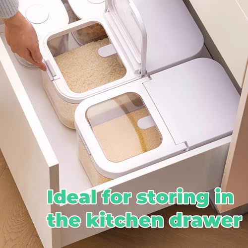 Rice Flour Storage Container with Automatic Flip (White/Clear / 6.5 Qt-Flip)