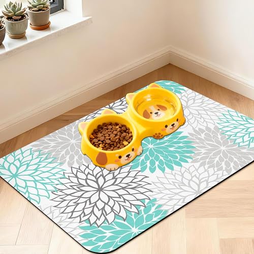 Pet Feeding Mat for Floors Waterproof Dog Mat for Food and Water Absorbent Quick Dry Non Slip mat for Cat Bowls (24"L x 16"W / Turquoise)