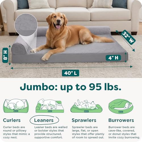 Cooling Gel Dog Bed for Large Dogs w (Jumbo / (Quilted Paw) Titanium)