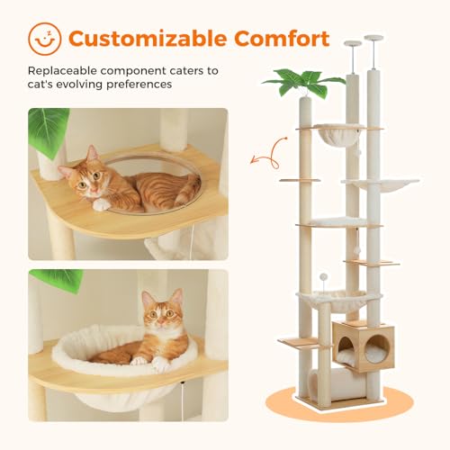 Floor to Ceiling Cat Tree for Large Cats (93''-101'' / Wooden Beige)
