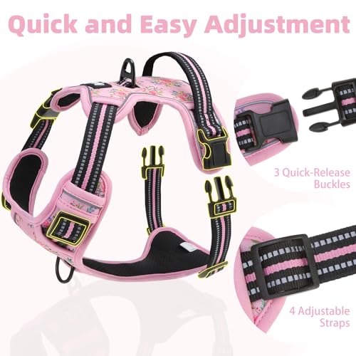 No Pull Tactical Dog Harness for Large (Pink Floral / Large)