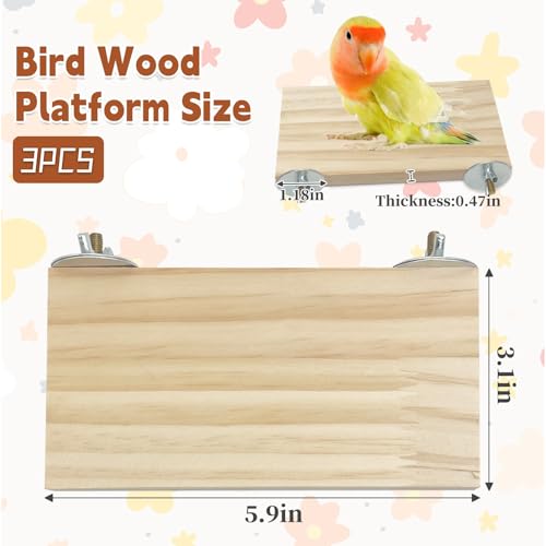 Bird Wood Platform Parrot Perch Stand Parakeet Playground Cage Corner Shelf for Conures Budgies Parakeets Cockatiels Lovebirds 3Pcs (6.3x2.5in,3PCS)