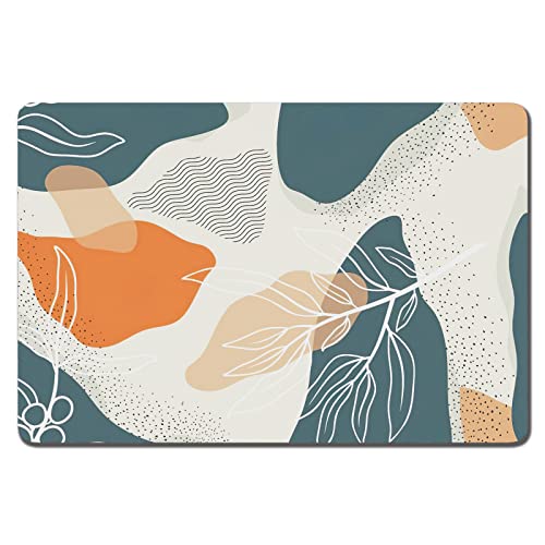 Dog Food Mat 12" x 19" Boho Absorbent Dog Cat Bowl Mat for Food and Water (Boho Abstract Leaves / 12"L x 19"W)