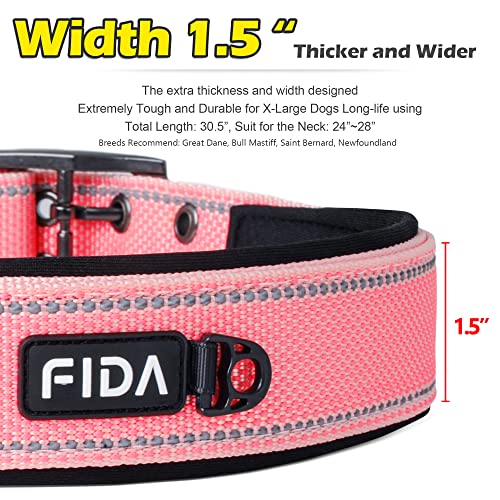 Heavy Duty Dog Collar for Large Dogs with Metal Belt Buckle (X-Large(24"-28") / Pink)