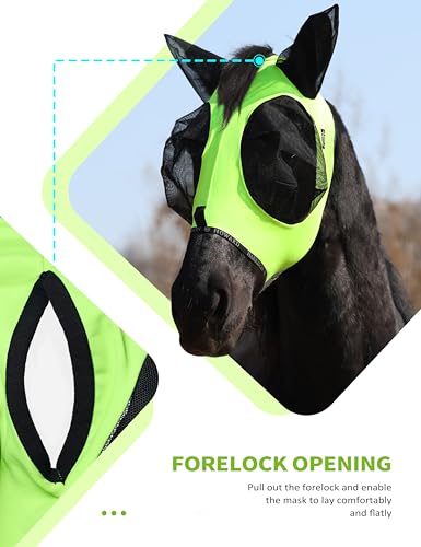 Horse Fly Mask with Forelock Opening Stretch Breathable and Comfortable for Horses UV (Fluorescent Yellow / M)