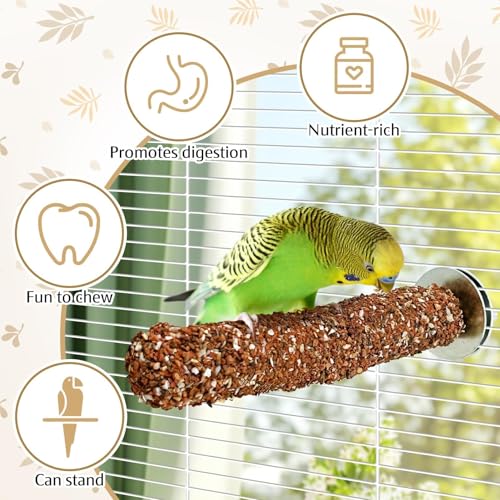 2 PCS Natural Bird Perches Calcium Mineral Parakeet Chewing Toy Sticks Parrot Beak Grinding Stone Cage Accessories for Small Medium Budgie Cockatiel Conure Lovebird (Colorful / 2 PCS)