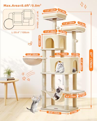 Cat Tree 67 in Tall Cat Tower with 2 Plush Cat Condos (67 inches / Beige)