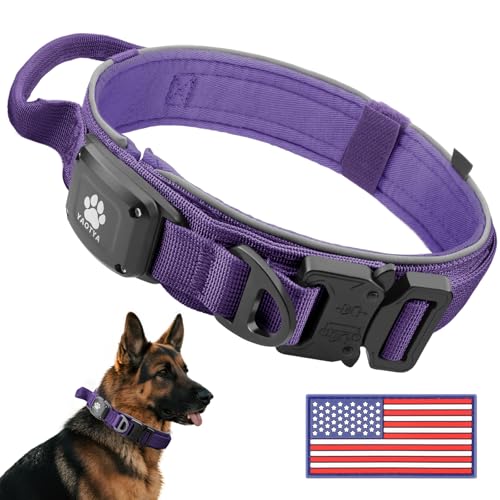 Tactical Dog Collar with IPX8 Waterproof AirTag Holder (Purple / M(15"-18.5"))