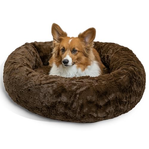 The Original Calming Donut Dog Bed for Medium Dogs up to 45 lbs (Dark Chocolate Lux / Medium)