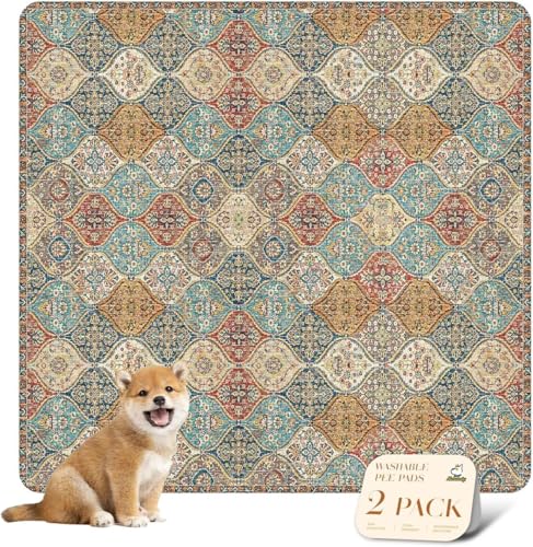 Reusable Potty Pads for Dogs for Crates and Floors. Washable Pee Pads for Dogs (36x36 Inch (Pack of 2) / Cream/Multi)