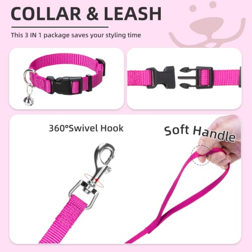 Dog Harness Collar and Leash Set No Pull for Small Medium Sized (Solid DeepPink / XS (CHEST 13"-14.5"))