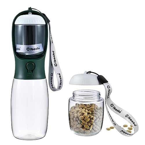 Dog Water Bottle Portable with Food Container & Filter for Travel (#08 Dark Green / 19oz)