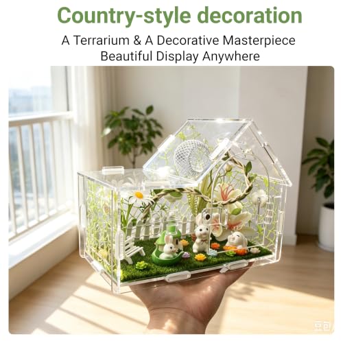 Acrylic Jumping Spider Enclosure Kit 27PCS with Decor (white-Pastoral)