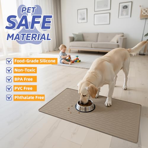 Large Dog Mats for Food and Water (Light Brown / 40"L x 30"W)