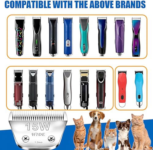 15W Wide Blade Dog Grooming Blades for Andis (Silver/15W)