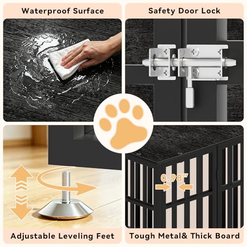 46 Inch Heavy Duty Dog Crate Furniture for Large Dogs (45.8"L x 27.5"W x 28.7"H / Black)