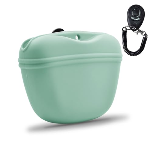 Silicone Dog Treat Pouch with Clicker Magnetic Closure Secure Clip (1 Pack / Duck egg green)