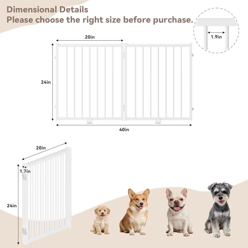 Full Metal Freestanding Gate with Door (【2 Panels】40"W*24H" / White)