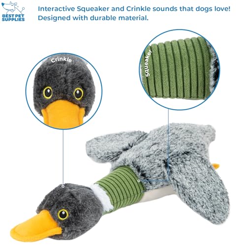 Interactive Squeaky Dog Chew Toy (Mallard Duck Wing (Gray) / Large)
