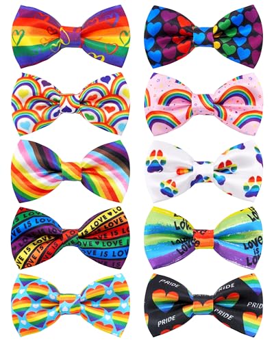 10 Pack Pride Month Dog Bowties for Small Dogs Sliding on Collar (S/M)