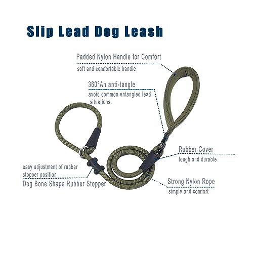 Slip Lead Dog Leash (1/2"×4ft / Army Green)