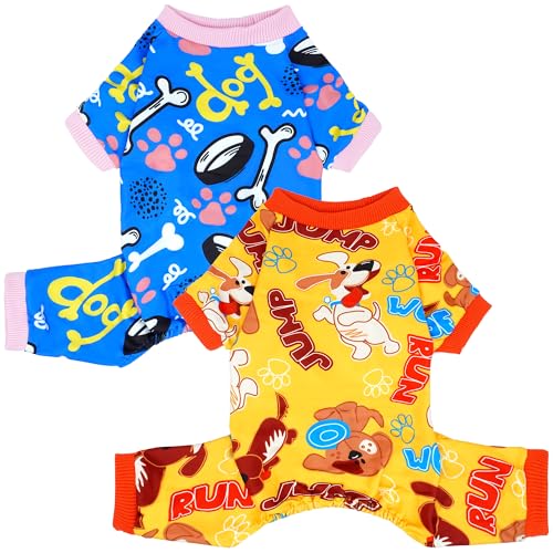 2PCS Dog Pajamas for Extra Small Xs Sized Doggie Pjs Clothes Puppy Onesies Outfits Pet Jammies Boy Girl Male Female Apparel Soft Strechy Paw Bone Print XS