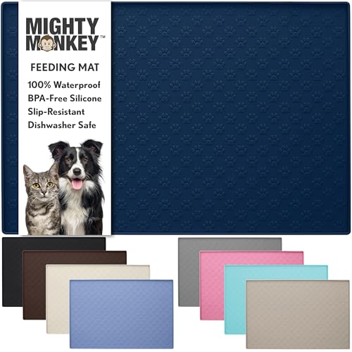 100% Waterproof Dog Food Mat (Navy / 24"L x 16"W)