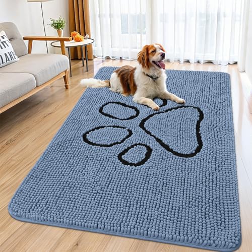Dog Door Mat for Muddy Paws (59"X35" / Airy Blue and Black)