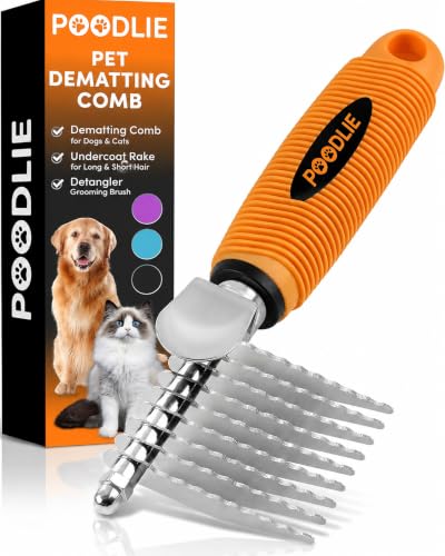 Poodle Dematting Fur Rake Comb Brush for Dogs and Cats (Orange / Dematting Comb)