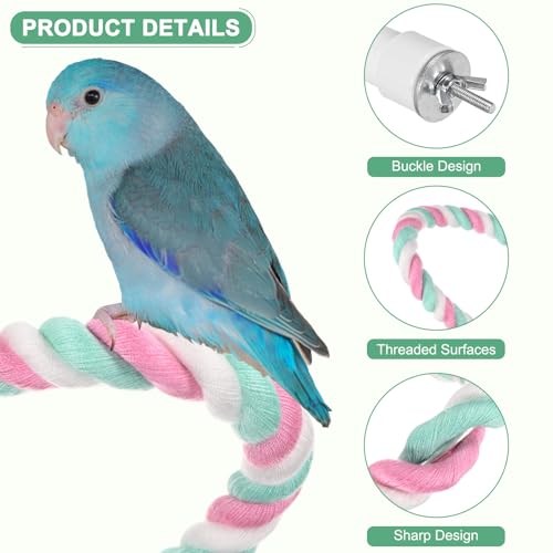2 Pack Rope Perches for Bird Cages (Pink Cyan / 23.6 in)