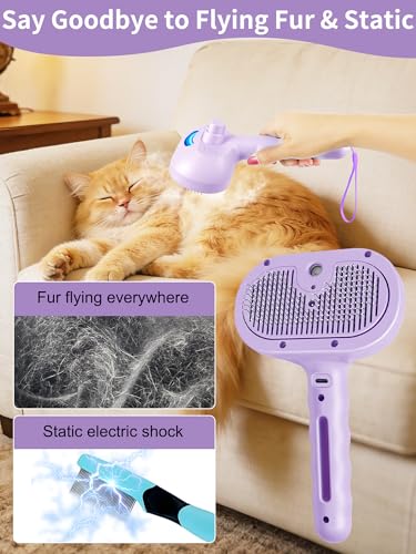 Dog Cat Steam Brush with UV Light (Purple)