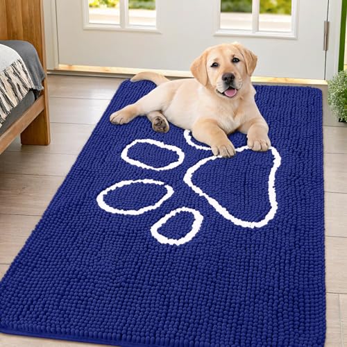 Dog Door Mat for Muddy Paws (47"X32" / Navy Blue and White)