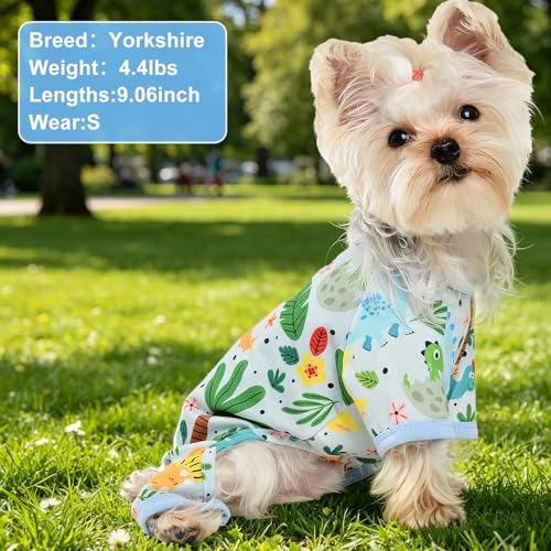 Dog Pajamas Pjs Spring Summer Dog Clothes for Small Dogs Girl (Dinosaur Blue / X-Large（16-20 lb))
