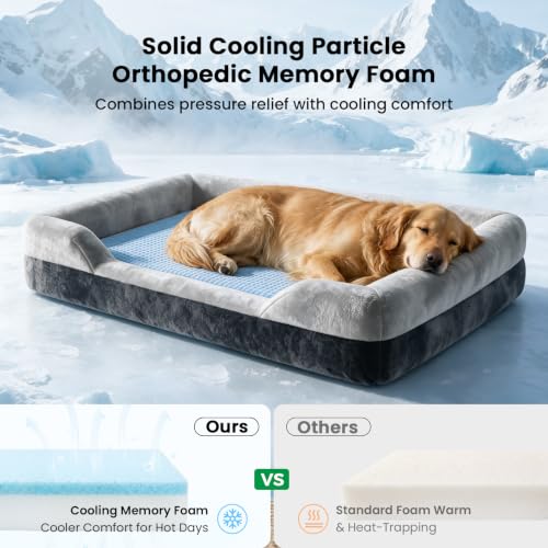 Extra Large Orthopedic Dog Bed for XL Dogs with Cooling Gel Solid Memory Foam (45.0"（115cm）IX 35.0"（90cm）w X 7"(18cm)th)