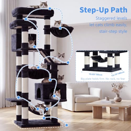 Cat Tree, 71-Inch-Tall Tower for Indoor Cats with 2 Perches HCT034G (Smoky Gray / 71 inch)