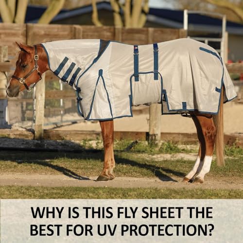Soft Interlock Mesh II Attached Neck Euro Bellyband Leg Shield Horse Fly Sheet (Horse Size 74 / Silver)