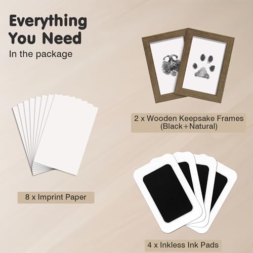 Inkless Paw Print Kit for Dogs (Black Pad,Walnut Wood Frame / 4-Pack,Medium)