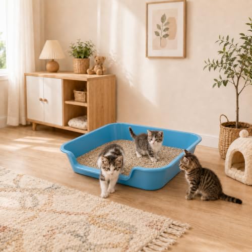 Extra Large Low Entry ABS Cat Litter Box (Large (Pack of 1) / Light Blue)