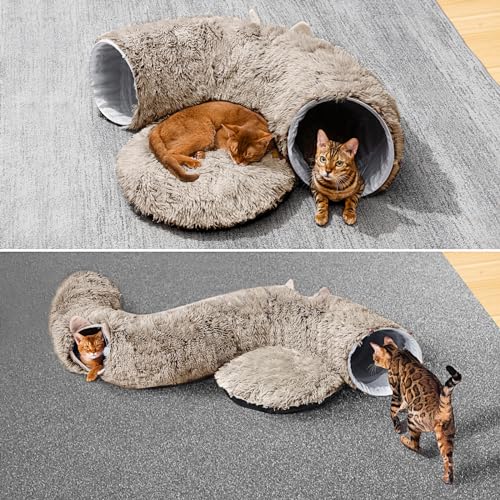 Cat Tunnel with Cat Bed for Indoor Cats (BROWN)