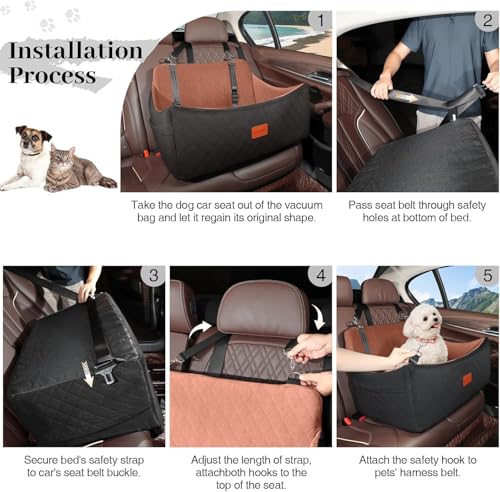 Dog Car Seat for Medium & Large Dogs Up to 55lbs (Black/Brown / Large)