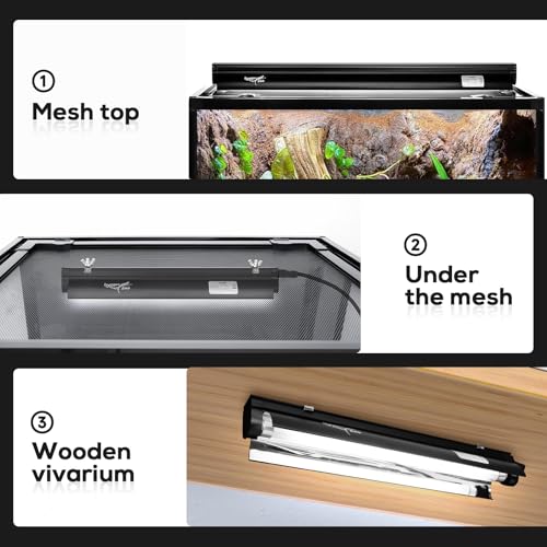 T5 Reptile Light Fixture Combo Kit 24W Light Fixture Reptile Terrarium Hood 10.0 UVB Light Bulb Fluorescent Tube Ideal for Tropical and Deserts Such as Bearded Dragon Lizards and Tortoises (24W-Black / 24W 22.4IN Black)