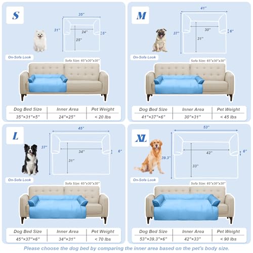 Cooling Dog Bed Mat with Bolster Pillow Washable Dog Couch Cover Breathable Summer Pet Couch Bed Protector Indoor (Cooling Blue / 41.0"L x 37.0"W x 6.0"Th)
