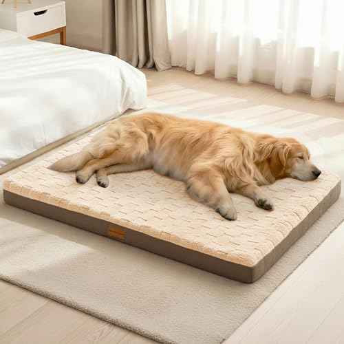Orthopedic Large Dog Bed Washable Pet Crate Mat 42''X28'' Camel (Camel / 42"L x 28"W x 3.5"Th)
