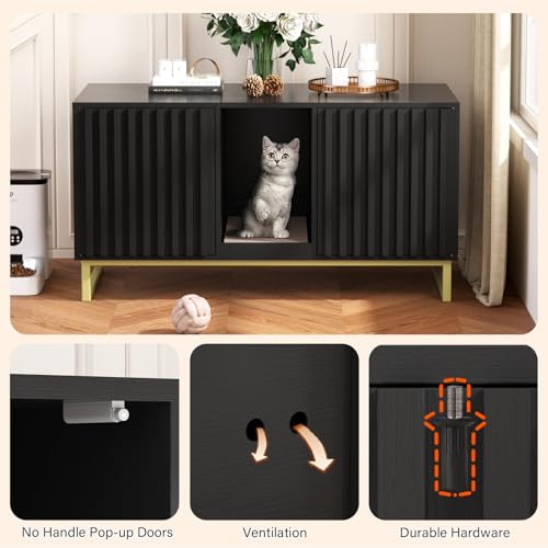 Double Litter Box Enclosure (Black / 47.6"L x 21.5"W x 26"H)