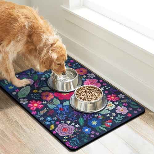 Dog Food Mats for Floors (Navy / 24"L x 16"W)